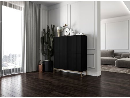 Stojąca komoda Glamour ELPIS Czarny Mat 112 cm na złotej ramie3