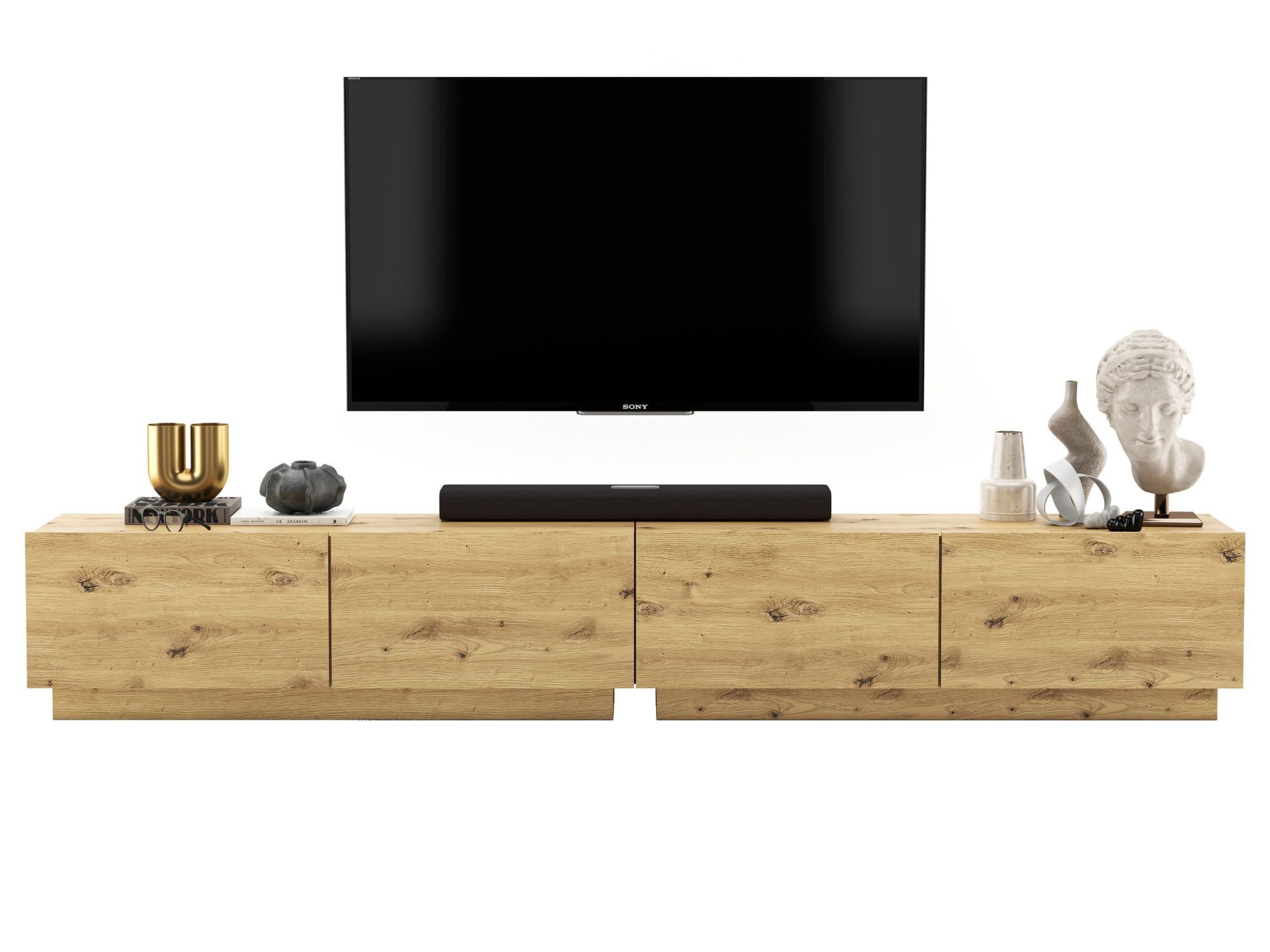 Stojąca szafka RTV Loft Industrialna ENJOY Dąb artisan Mat 240 cm na cokole