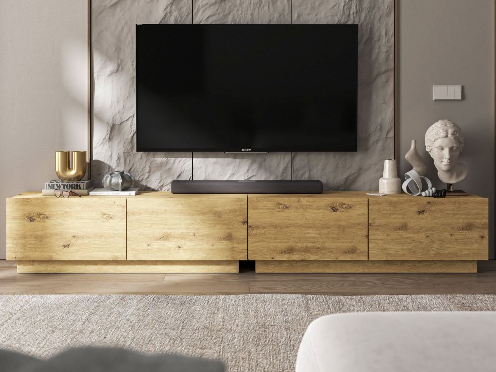 Stojąca szafka RTV Loft Industrialna ENJOY Dąb artisan Mat 240 cm na cokole