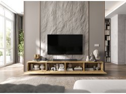 Stojąca szafka RTV Loft Industrialna ENJOY Dąb artisan Mat 240 cm na cokole