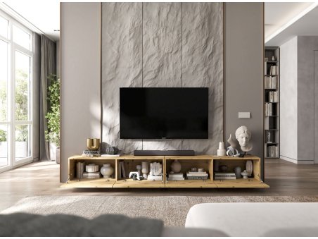 Stojąca szafka RTV Loft Industrialna ENJOY Dąb artisan Mat 240 cm na cokole