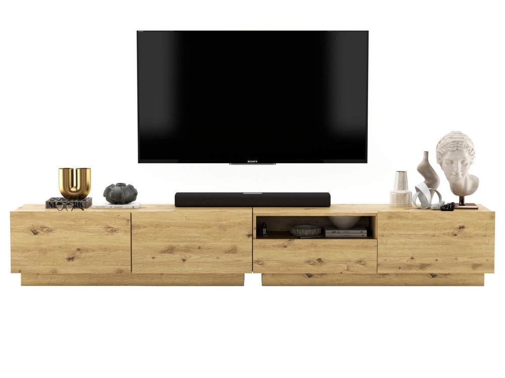 Szafka Stojąca RTV Loft Industrialna ENJOY Dąb Artisan Mat 240 cm na Cokole, Dobra Cena | Meble Lindner