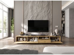 Szafka Stojąca RTV Loft Industrialna ENJOY Dąb Artisan Mat 240 cm na Cokole, Dobra Cena | Meble Lindner