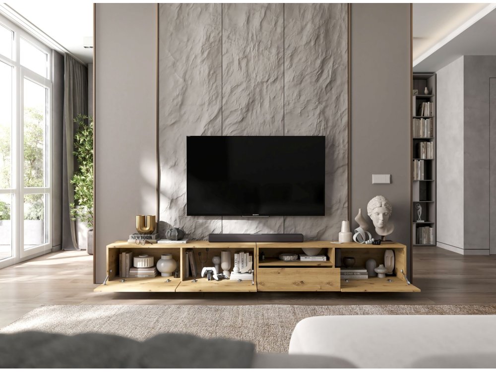 Szafka Stojąca RTV Loft Industrialna ENJOY Dąb Artisan Mat 240 cm na Cokole, Dobra Cena | Meble Lindner