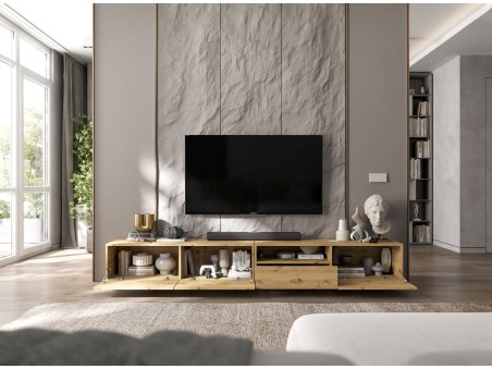Szafka Stojąca RTV Loft Industrialna ENJOY Dąb Artisan Mat 240 cm na Cokole, Dobra Cena | Meble Lindner