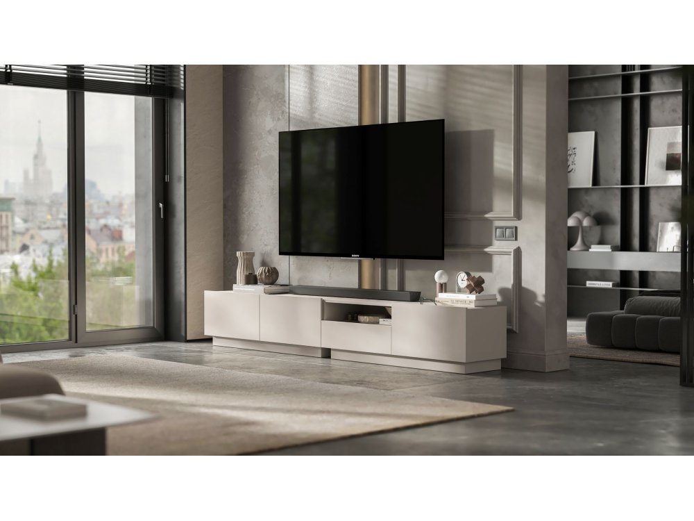 Stojąca szafka RTV Loft Industrialna ENJOY Kaszmir Mat 240 cm na cokole