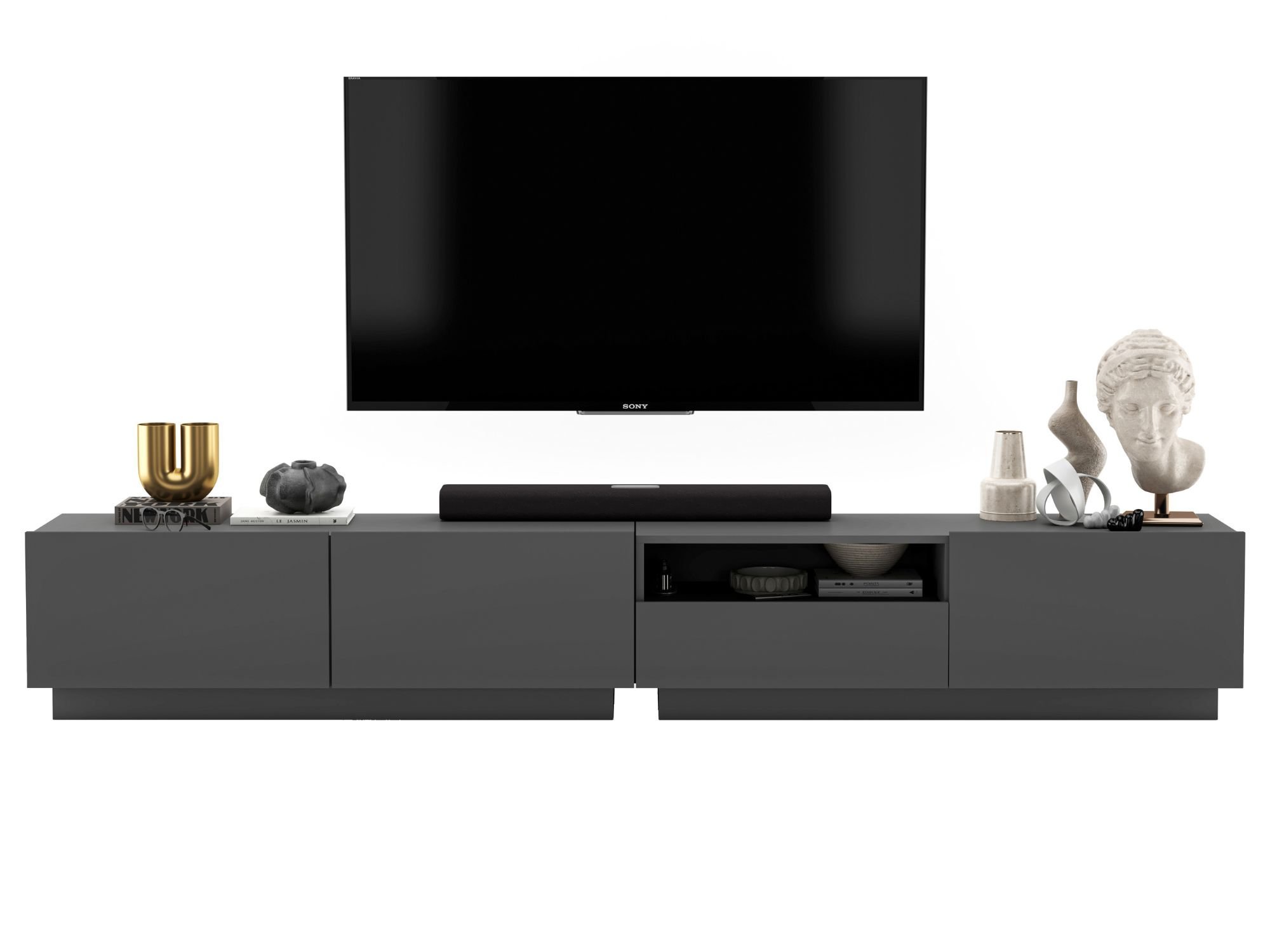 Stojąca szafka RTV Loft Industrialna ENJOY Grafit Mat 240 cm na cokole