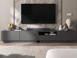 Stojąca szafka RTV Loft Industrialna ENJOY Grafit Mat 240 cm na cokole