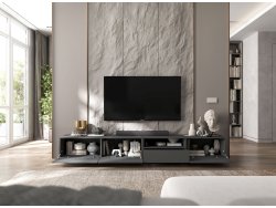 Stojąca szafka RTV Loft Industrialna ENJOY Grafit Mat 240 cm na cokole