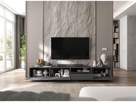 Stojąca szafka RTV Loft Industrialna ENJOY Grafit Mat 240 cm na cokole