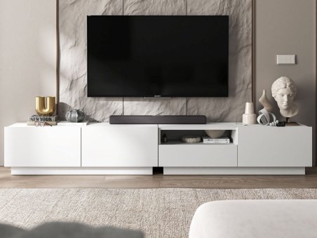 Szafka RTV ENJOY Biała, Loft, 240 cm, Zestaw z Szufladą Stojąca/Wisząca 2 x 120 cm, Dobra Cena, Sklep Online | Meble Lindner1