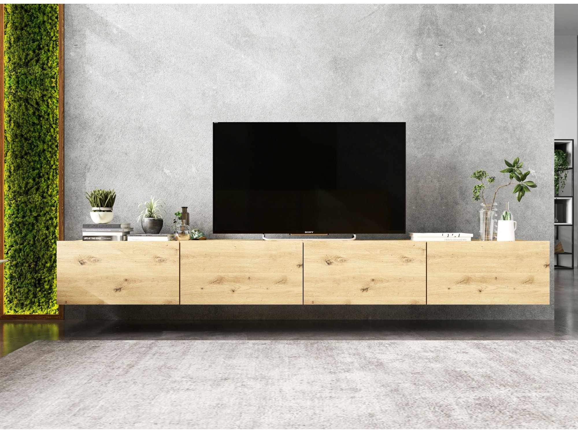 Wisząca Szafka RTV Loft Industrialna ENJOY Dąb Artisan Mat 240 cm, Sklep Online | Meble Lindner