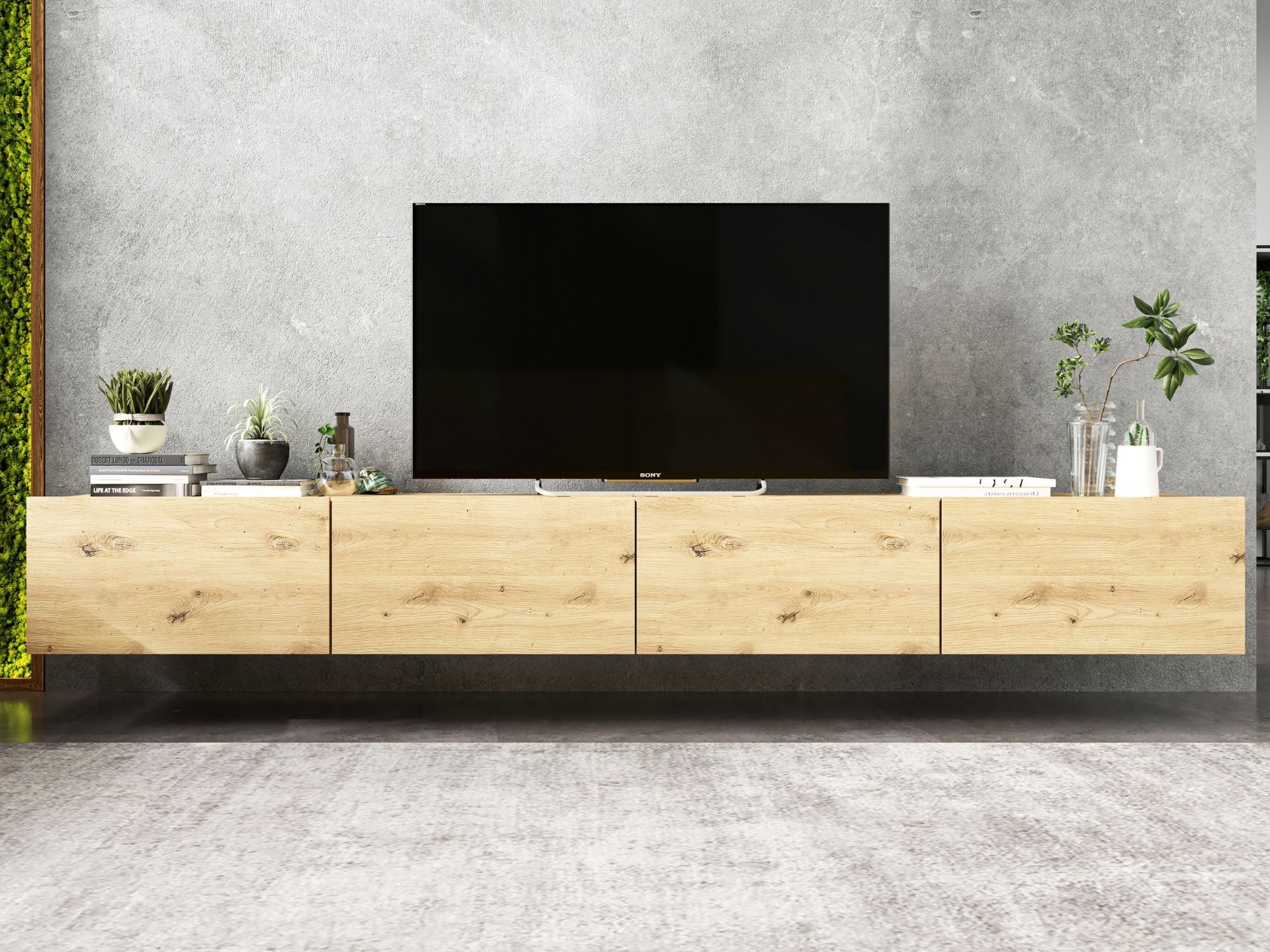 Wisząca Szafka RTV Loft Industrialna ENJOY Dąb Artisan Mat 240 cm, Sklep Online | Meble Lindner