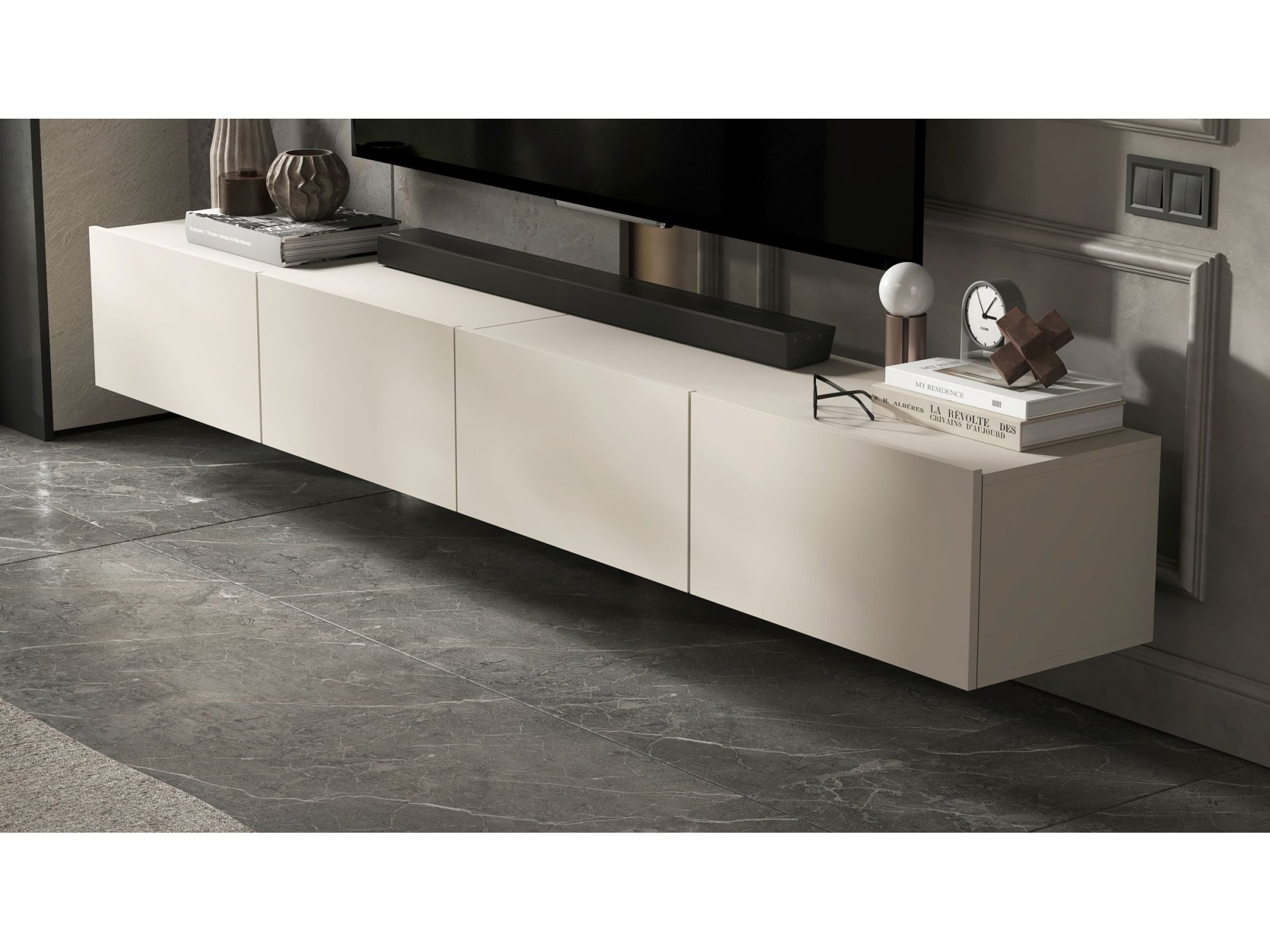 Wisząca Szafka RTV Loft Industrialna ENJOY Kaszmir Mat 240 cm, Dobra Cena | Meble Lindner