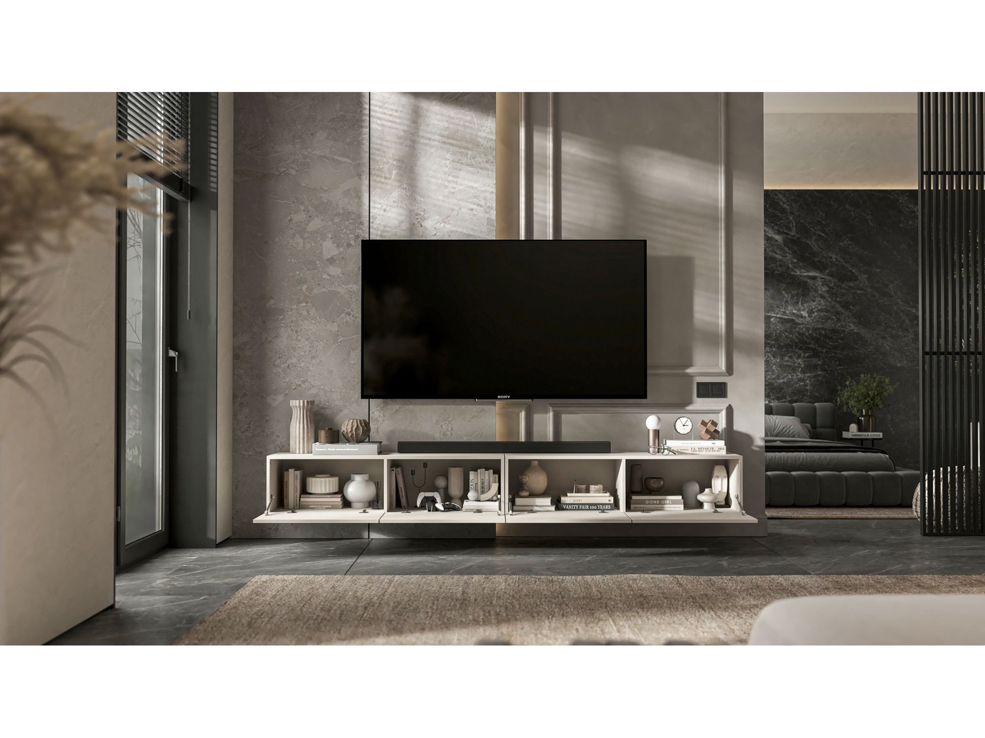 Wisząca Szafka RTV Loft Industrialna ENJOY Kaszmir Mat 240 cm, Dobra Cena | Meble Lindner