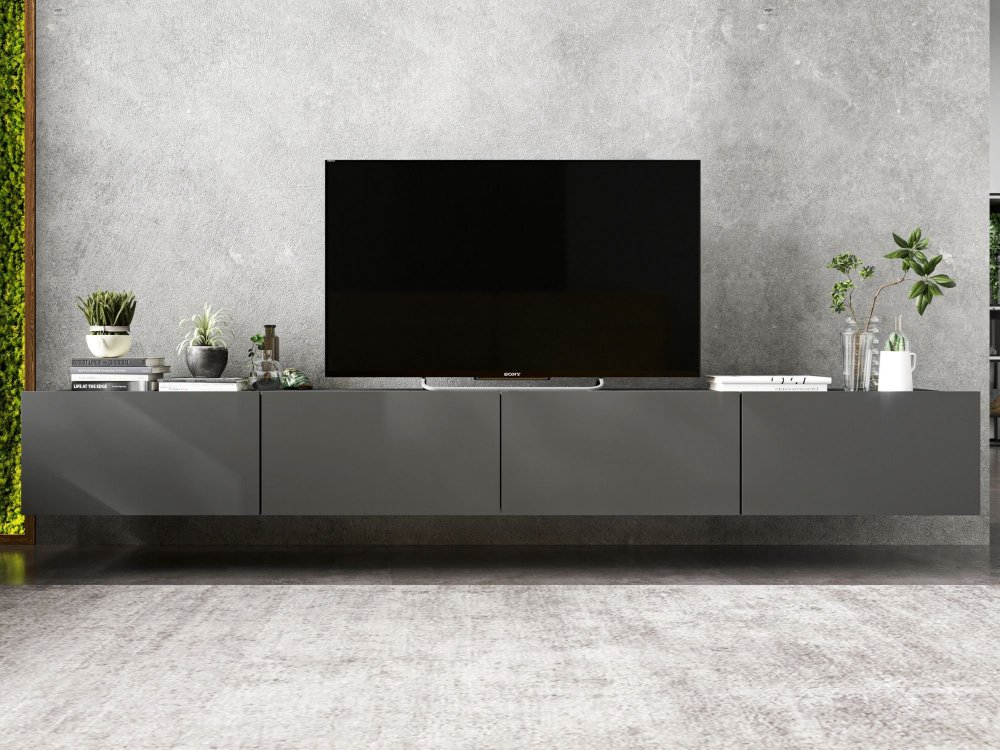 Wisząca szafka RTV Loft Industrialna ENJOY Grafit Mat 240 cm