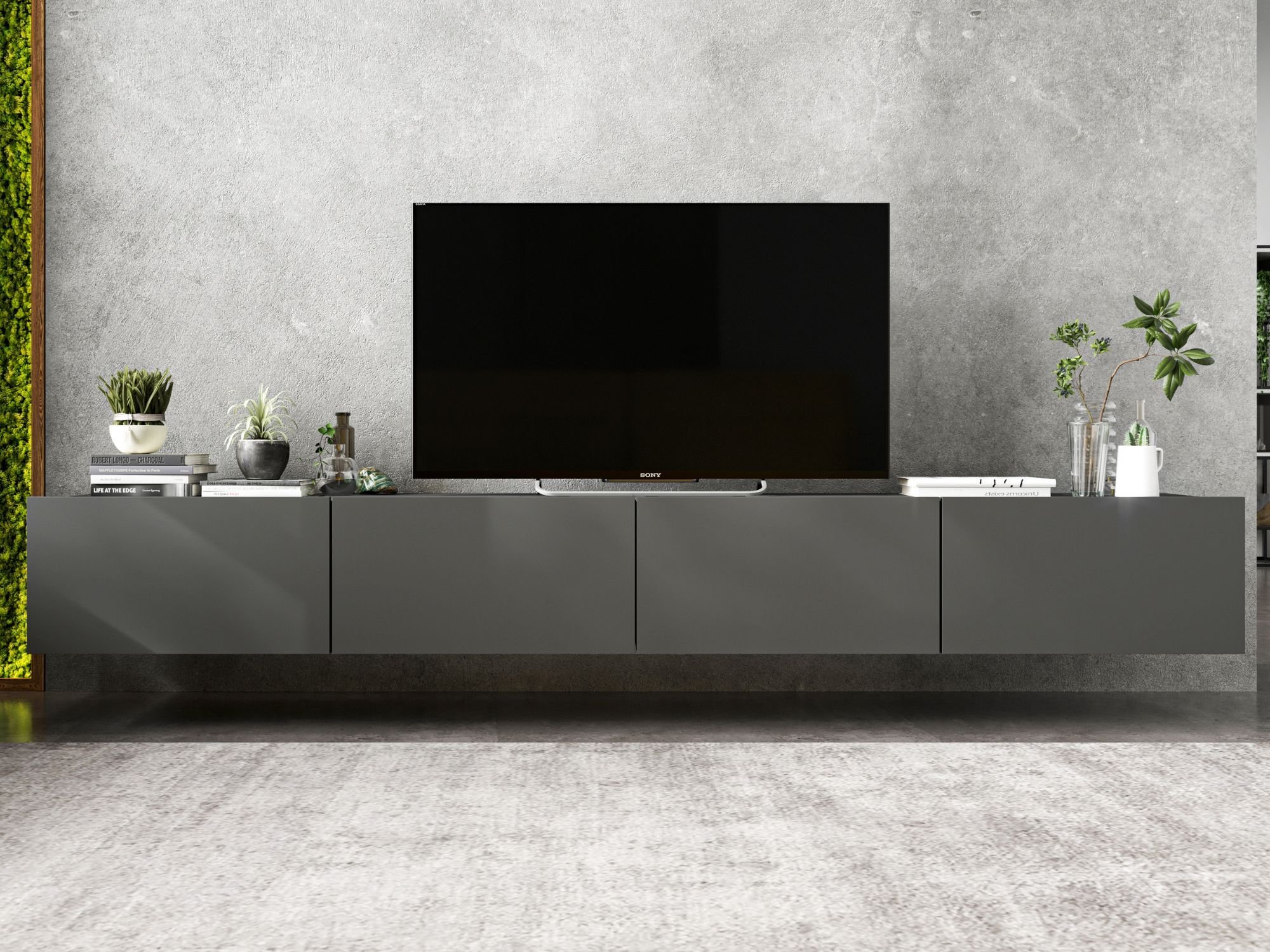 Wisząca szafka RTV Loft Industrialna ENJOY Grafit Mat 240 cm