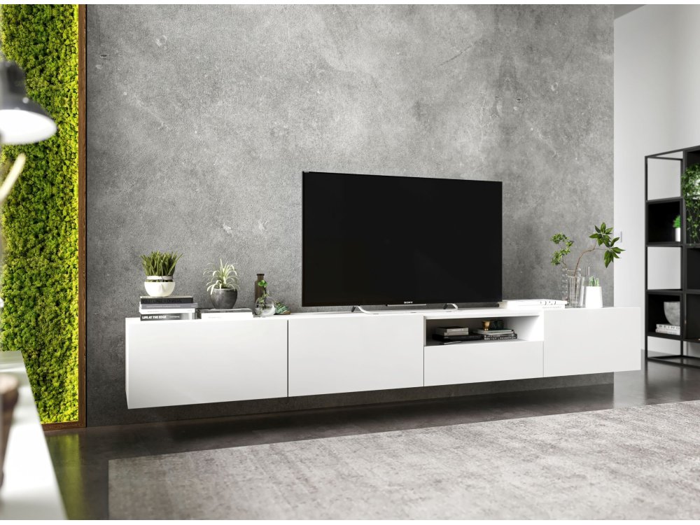 Wisząca Szafka RTV ENJOY Loft, Biala, 240 cm Zestaw 2 x 120 cm, z Szufladą, Dobra Cena, Sklep Online | Meble Lindner