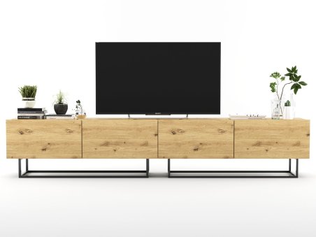 Stojąca szafka RTV Loft Industrialna ENJOY Dąb artisan Mat 240 cm na czarnej ramie