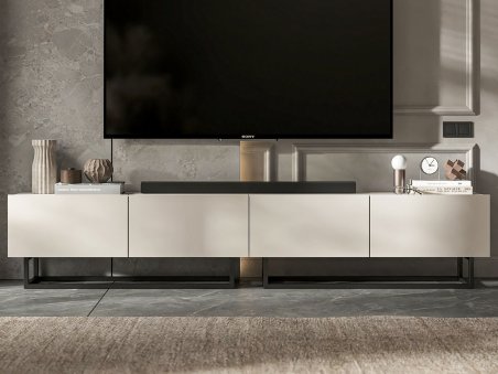 Stojąca szafka RTV Loft Industrialna ENJOY Kaszmir Mat 240 cm na czarnej ramie1