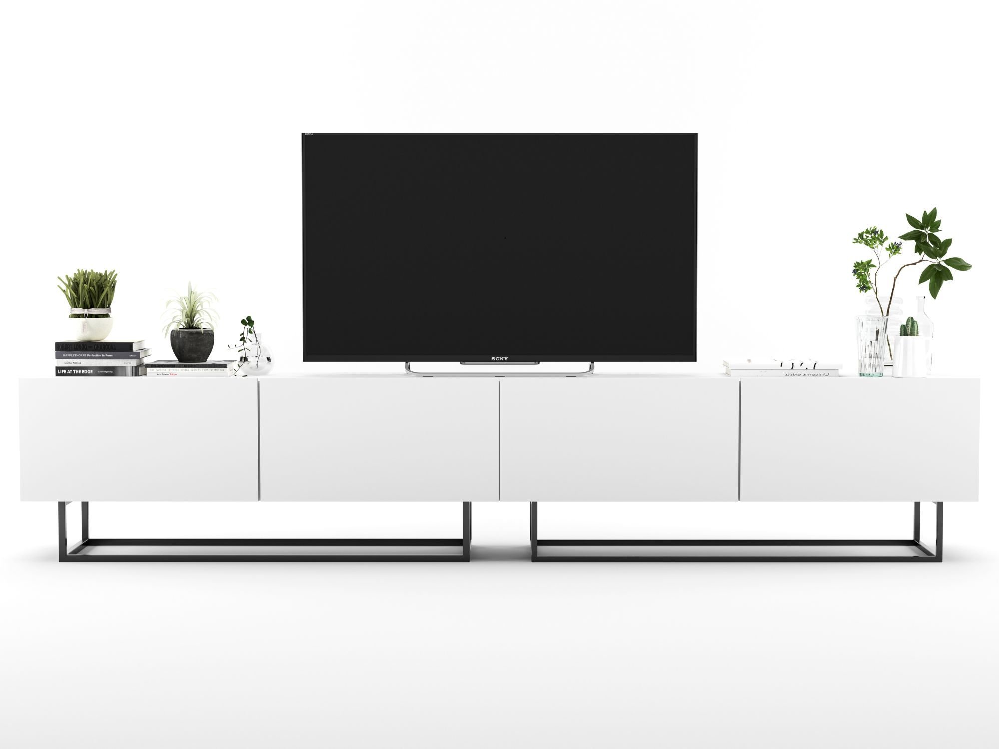 Szafka RTV ENJOY Loft, Biała, 240 cm Zestaw 2 x 120 cm, ze Stelażem, Dobra Cena, Sklep Online | Meble Lindner