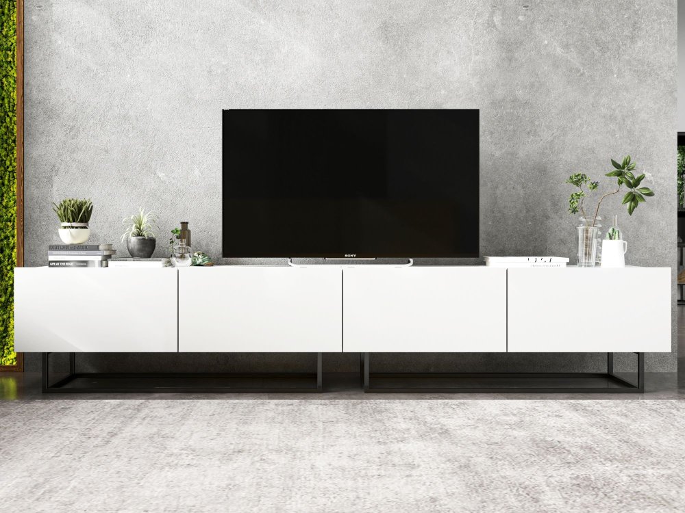 Szafka RTV ENJOY Loft, Biała, 240 cm Zestaw 2 x 120 cm, ze Stelażem, Dobra Cena, Sklep Online | Meble Lindner