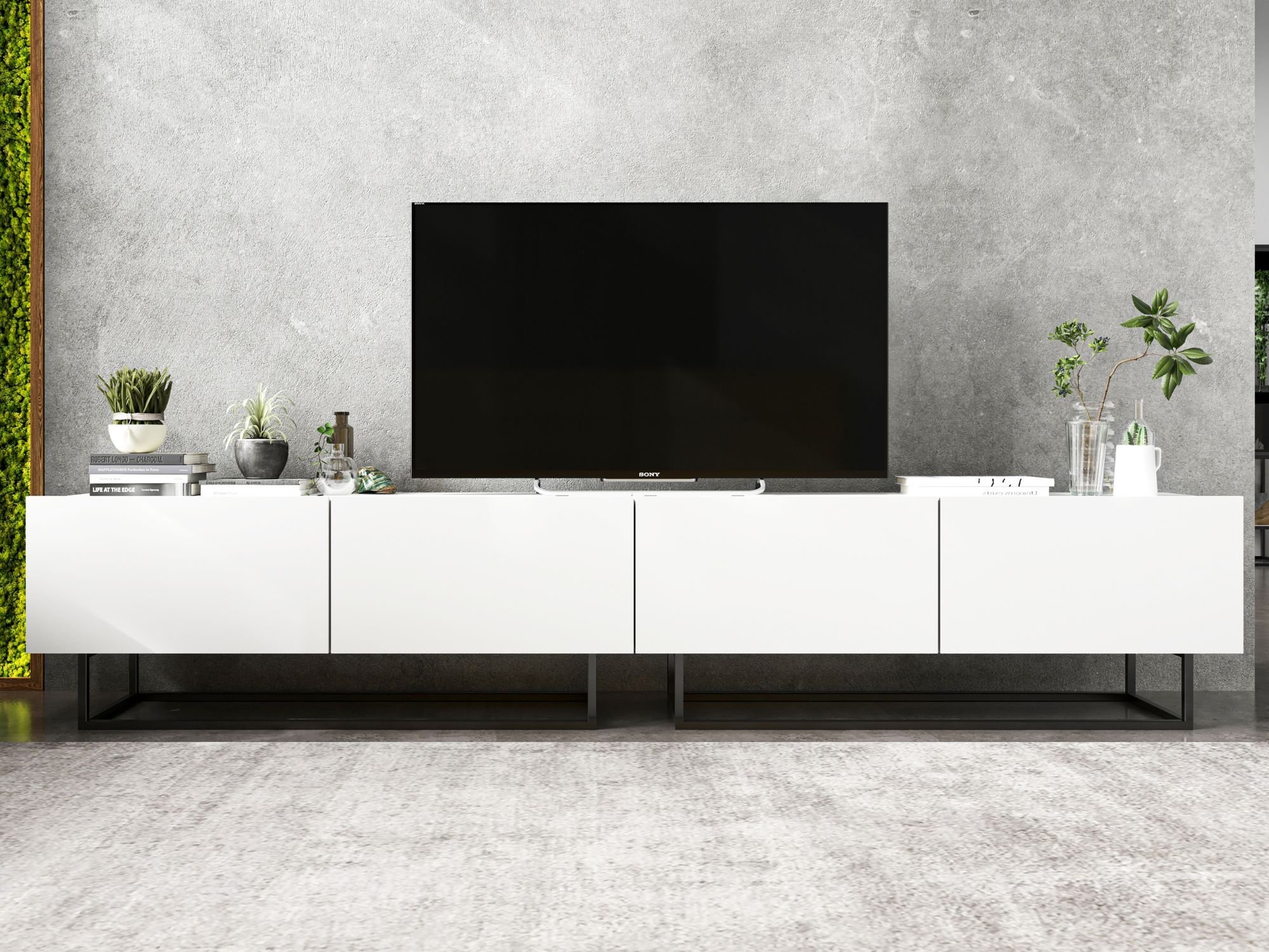 Szafka RTV ENJOY Loft, Biała, 240 cm Zestaw 2 x 120 cm, ze Stelażem, Dobra Cena, Sklep Online | Meble Lindner