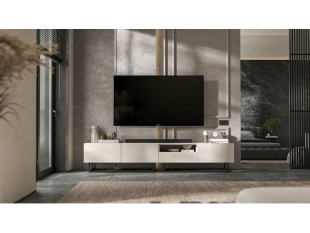 Stojąca szafka RTV Loft Industrialna ENJOY Kaszmir Mat 240 cm na czarnej ramie2