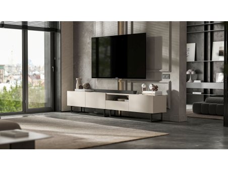 Stojąca szafka RTV Loft Industrialna ENJOY Kaszmir Mat 240 cm na czarnej ramie3