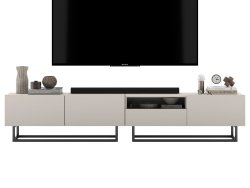 Stojąca szafka RTV Loft Industrialna ENJOY Kaszmir Mat 240 cm na czarnej ramie