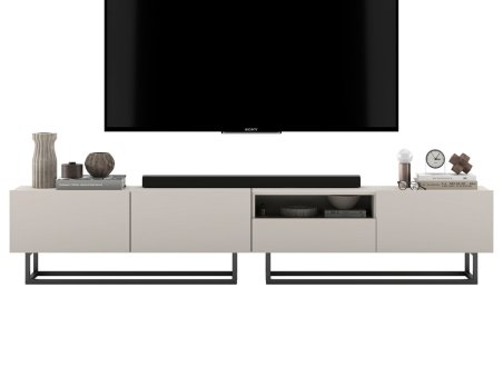 Stojąca szafka RTV Loft Industrialna ENJOY Kaszmir Mat 240 cm na czarnej ramie