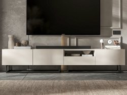 Stojąca szafka RTV Loft Industrialna ENJOY Kaszmir Mat 240 cm na czarnej ramie