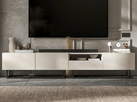 Stojąca szafka RTV Loft Industrialna ENJOY Kaszmir Mat 240 cm na czarnej ramie1