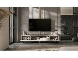 Stojąca szafka RTV Loft Industrialna ENJOY Kaszmir Mat 240 cm na czarnej ramie