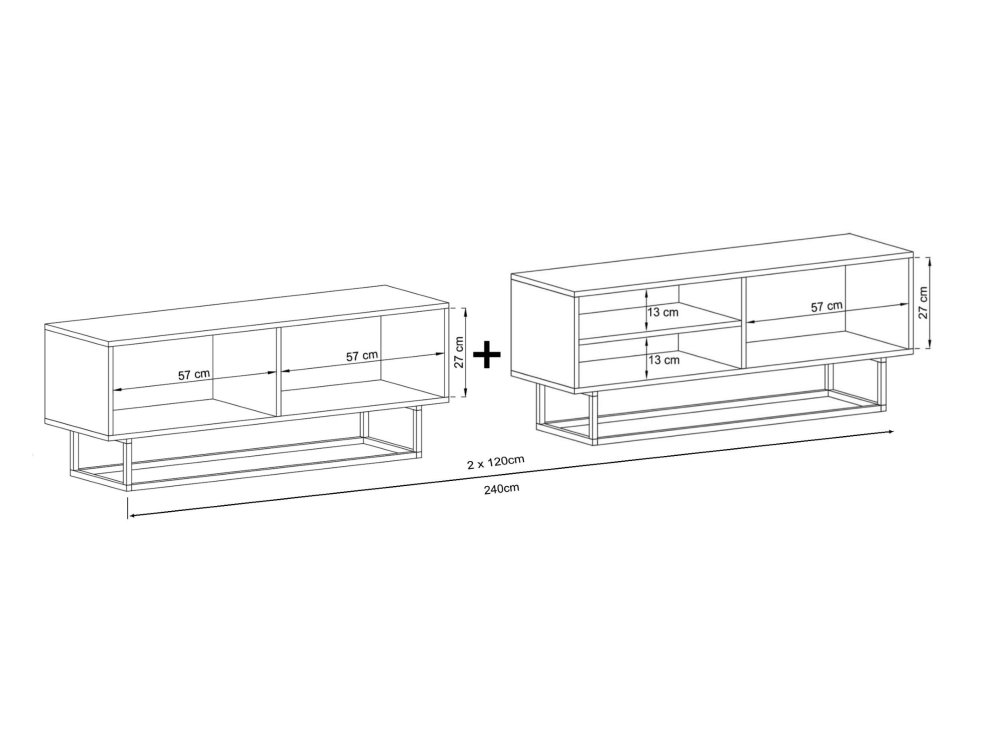 Stojąca szafka RTV Loft Industrialna ENJOY Kaszmir Mat 240 cm na czarnej ramie