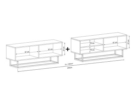 Stojąca szafka RTV Loft Industrialna ENJOY Kaszmir Mat 240 cm na czarnej ramie