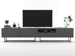 Stojąca szafka RTV Loft Industrialna ENJOY Grafit Mat 240 cm na czarnej ramie