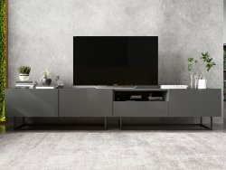 Stojąca szafka RTV Loft Industrialna ENJOY Grafit Mat 240 cm na czarnej ramie