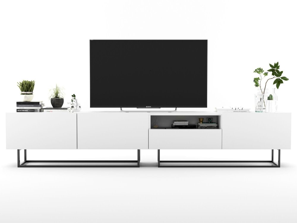 Szafka RTV ENJOY Loft, Biała, 240 cm Zestaw 2 x 120 cm, z Szufladą, Dobra Cena, Sklep Online | Meble Lindner