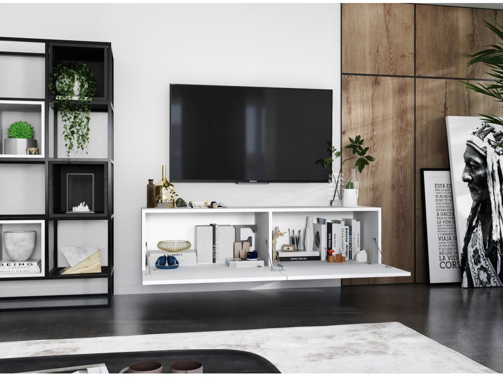 Wisząca Szafka RTV ENJOY Biała 120 cm, Loft/Industrialna, Dobra Cena, Sklep Online | Meble Lindner