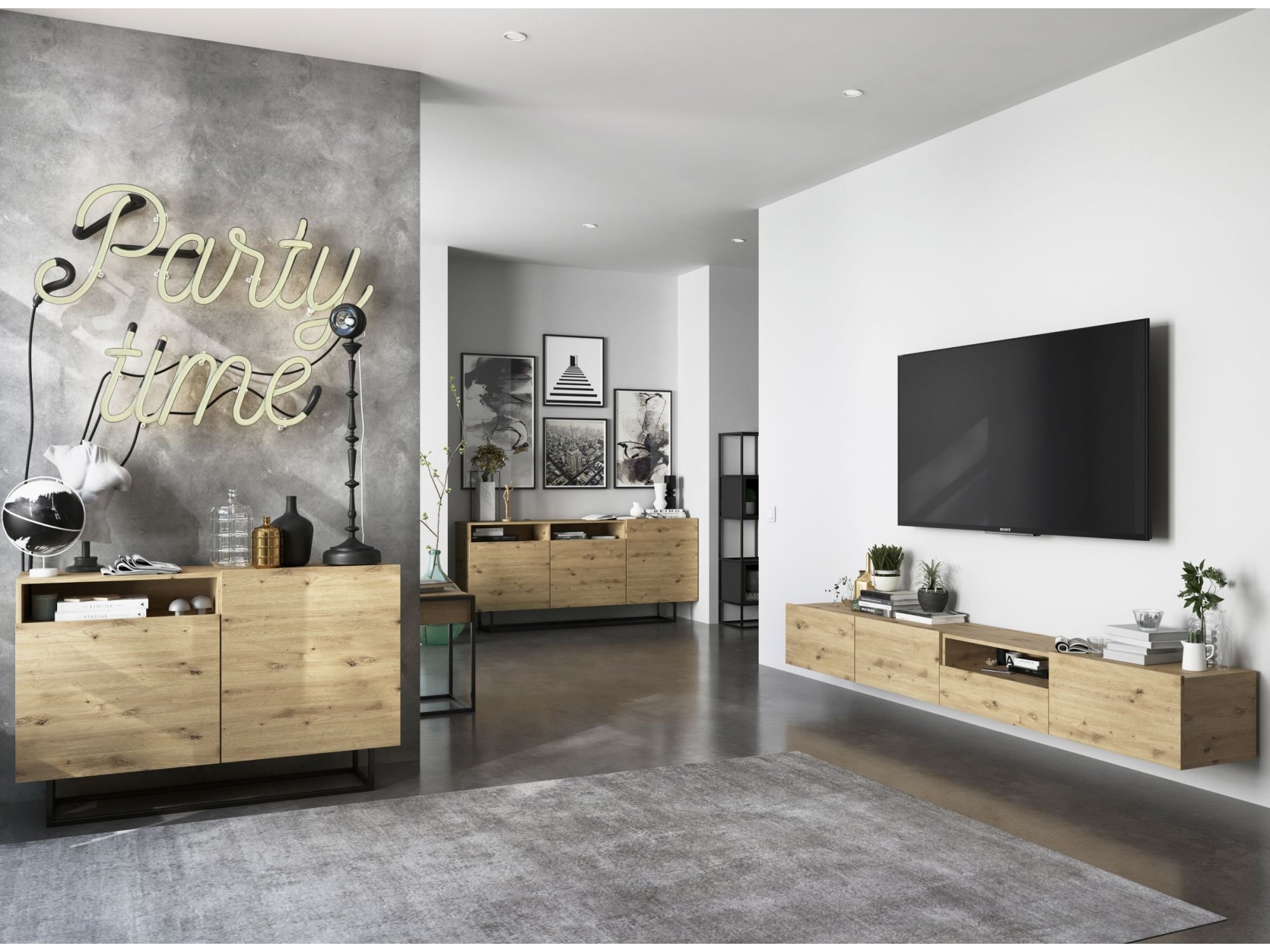 Wisząca Szafka RTV ENJOY Loft Industrialna szuflada 120 cm kolor dąb artisan