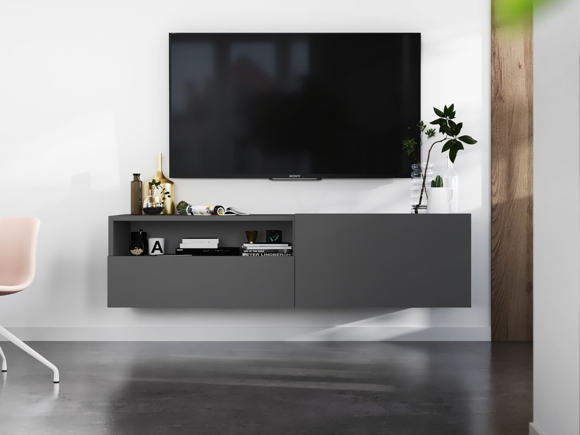 Wisząca Szafka RTV ENJOY Loft Industrialna szuflada 120 cm kolor grafit MAT