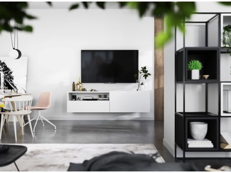 Wisząca Szafka RTV ENJOY Biała 120 cm, Loft, z Szufladą, Dobra Cena, Sklep Online | Meble Lindner2