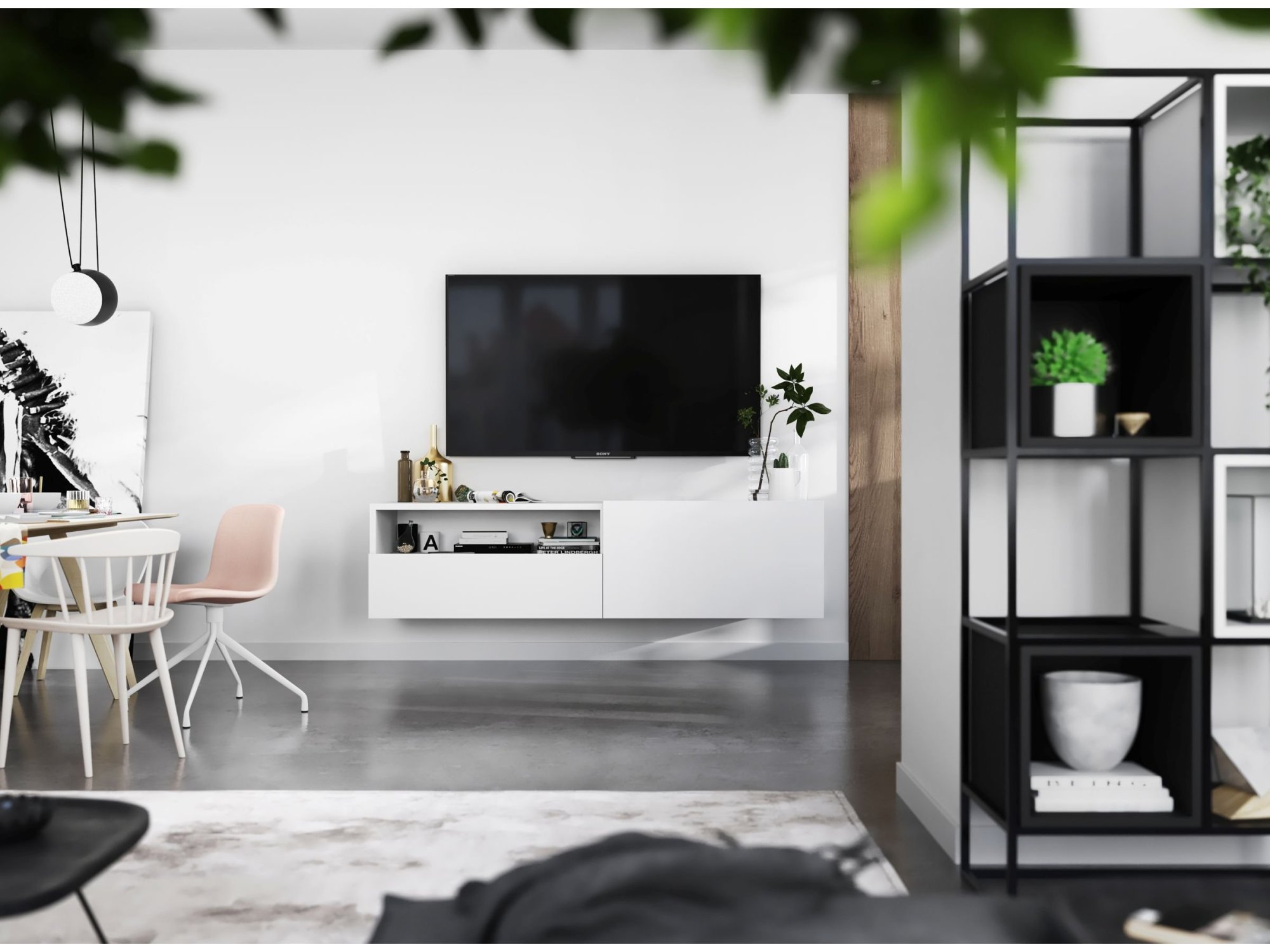 Wisząca Szafka RTV ENJOY Biała 120 cm, Loft, z Szufladą, Dobra Cena, Sklep Online | Meble Lindner