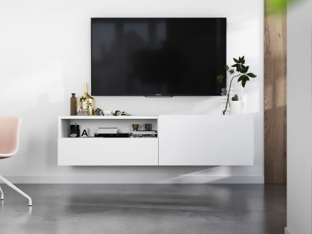 Wisząca Szafka RTV ENJOY Biała 120 cm, Loft, z Szufladą, Dobra Cena, Sklep Online | Meble Lindner1