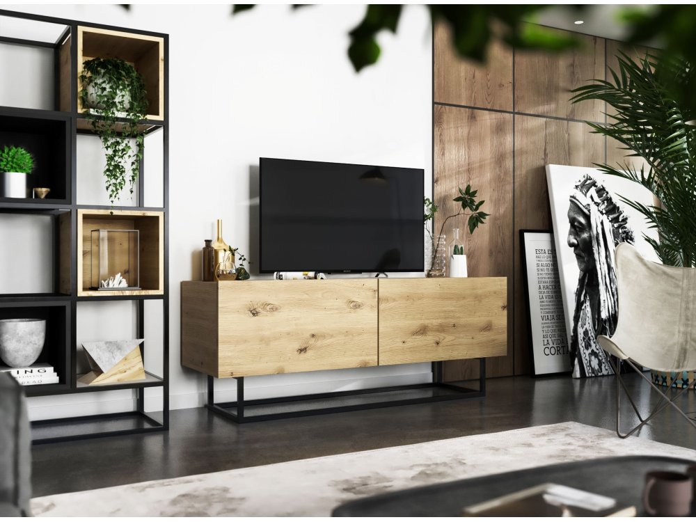 Szafka RTV ENJOY Loft Industrialna 120 cm, na Stelażu, kolor Dąb Artisan MAT, Dobra Cena | Meble Lindner