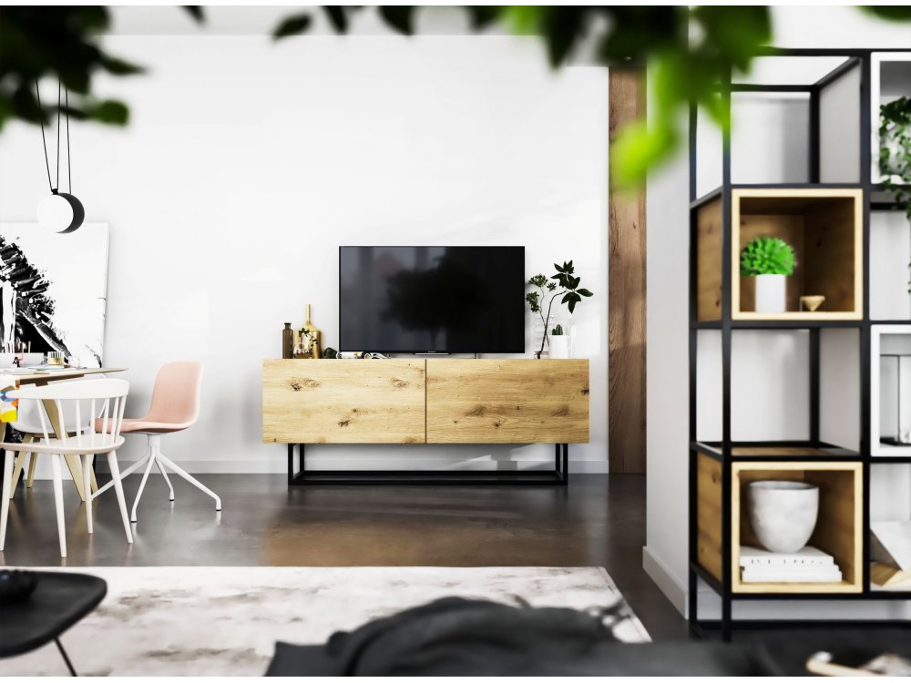 Szafka RTV ENJOY Loft Industrialna 120 cm, na Stelażu, kolor Dąb Artisan MAT, Dobra Cena | Meble Lindner
