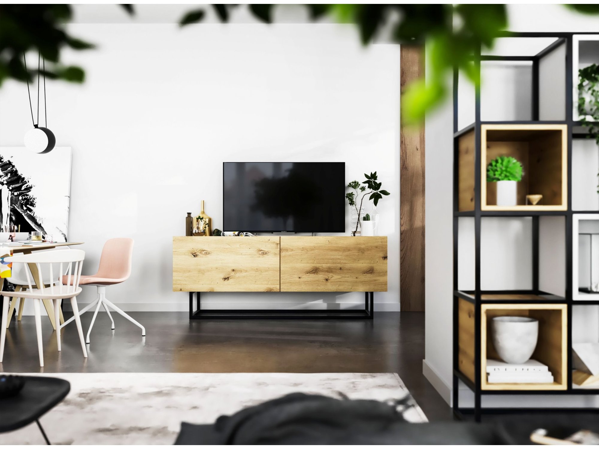 Szafka RTV ENJOY Loft Industrialna 120 cm, na Stelażu, kolor Dąb Artisan MAT, Dobra Cena | Meble Lindner