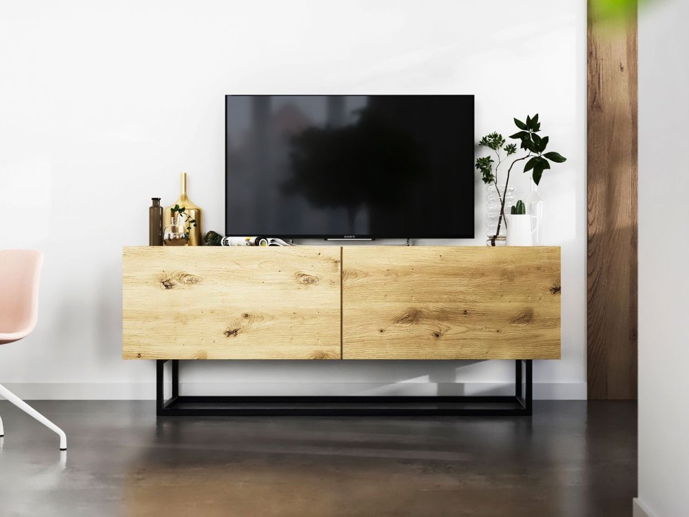 Szafka RTV ENJOY Loft Industrialna 120 cm, na Stelażu, kolor Dąb Artisan MAT, Dobra Cena | Meble Lindner