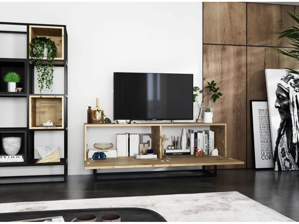 Szafka RTV ENJOY Loft Industrialna 120 cm, na Stelażu, kolor Dąb Artisan MAT, Dobra Cena | Meble Lindner